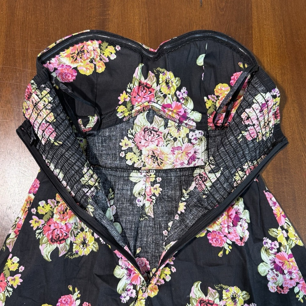 Rue 21 Strapless Moody Floral Fit Flare Dress XS Black Pink Sweetheart Coquette - Picture 6 of 11